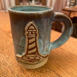 Handmade Artisan Lighthouse Themed Coffee Cup Mug by Twinz Pottery